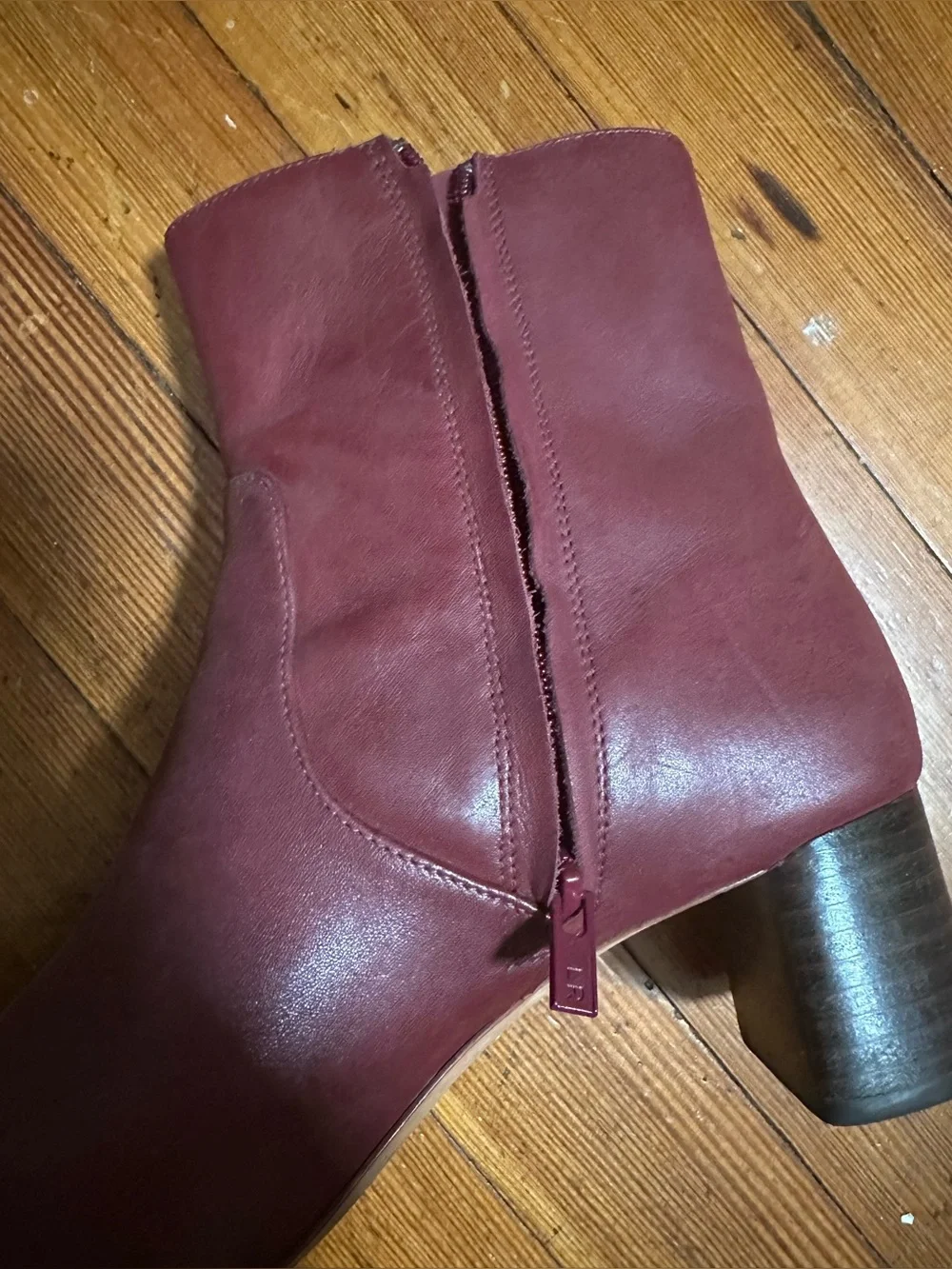 Loeffler Randall Burgundy Leather Ankle Booties with Block Heel